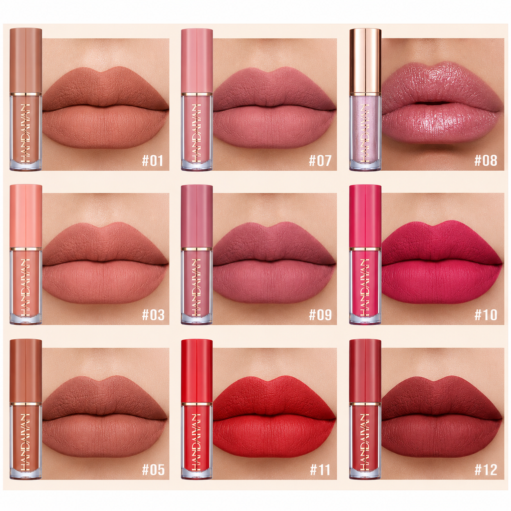 Conjunto de 12 Batons Matte de Alta Cobertura – Longa Duração