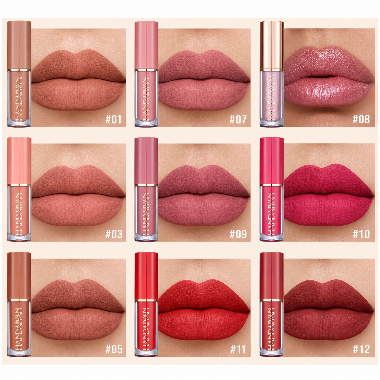 Conjunto de 12 Batons Matte de Alta Cobertura – Longa Duração